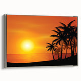 Framed canvas featuring a vintage-style Barbados landscape with muted blue and green tones, ideal for bedroom wall art.