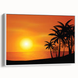 Landscape art painting of a Caribbean scenery on framed canvas, featuring vibrant colors with a vintage poster style.