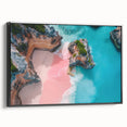 Black and white vintage poster art of a Caribbean landscape on framed canvas, ideal for bedroom wall decor.