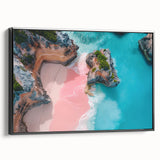 Black and white vintage poster art of a Caribbean landscape on framed canvas, ideal for bedroom wall decor.