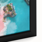 Textured black wall art featuring a vibrant Caribbean scene on a large framed canvas, ideal for living room decor.