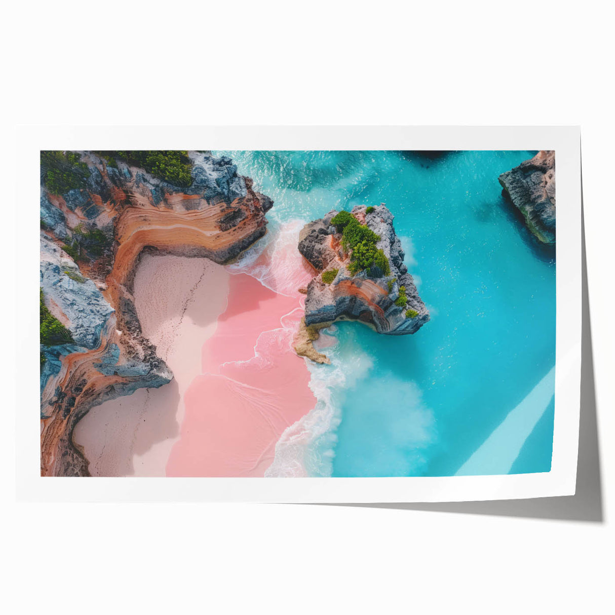 Extra large rolled print of a Bermuda scenery with vibrant ocean and floral elements, ideal for art wall dining room.