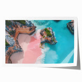 Extra large rolled print of a Bermuda scenery with vibrant ocean and floral elements, ideal for art wall dining room.
