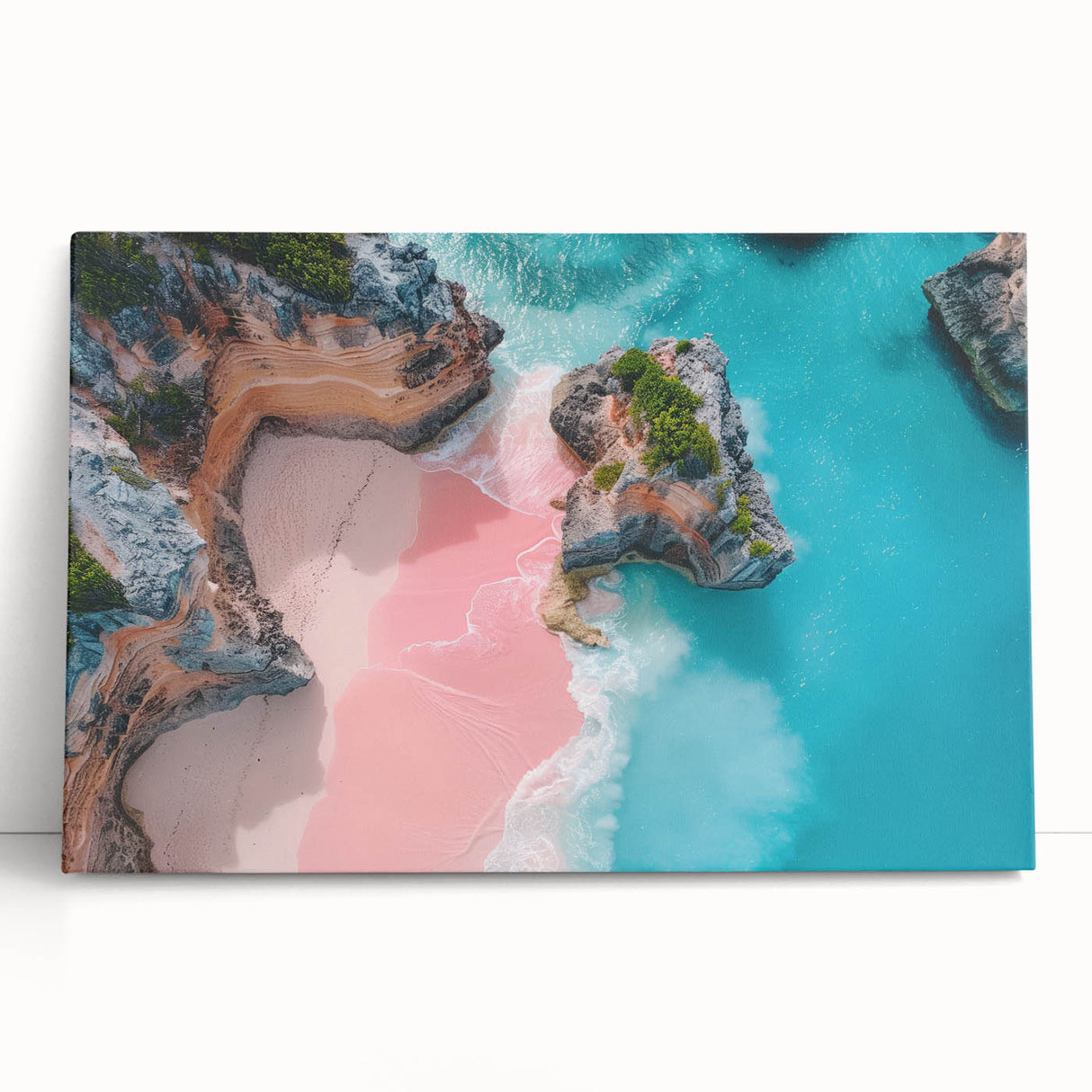 Black and white large art print of a serene Caribbean beach on stretched canvas, ideal for kitchen wall art.