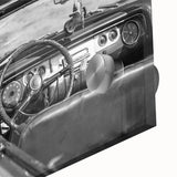 Large abstract wall art depicting Caribbean scenery on acrylic glass, in vibrant blue and green hues.