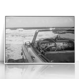 Mid-century modernist art of a Caribbean Cuba scene in muted pastels on a framed acrylic, ideal for nursery wall art.