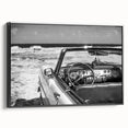 Black and white framed canvas of a vintage Cuban landscape, ideal for bedroom wall art.