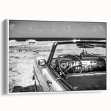 Vintage poster art of a Caribbean Cuba scene on framed canvas, featuring colorful art with black accents.