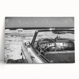 Large black and white photo of a Caribbean street scene on stretched canvas, suitable for kitchen wall art.