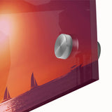 Large abstract wall art featuring a Caribbean scenery in vibrant blues and greens on acrylic glass.