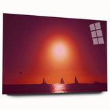 Large abstract wall art of a serene Caribbean scene in blue and green tones on acrylic glass.