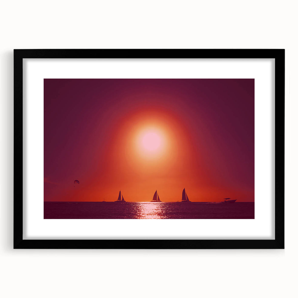 Extra large abstract art print featuring vibrant Caribbean scenery on textured canvas, framed in black.