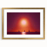 Abstract art print of Caribbean scenery in muted blue and green tones on a framed canvas.