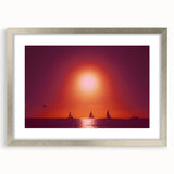 Extra large abstract art print featuring textured Caribbean scenery in vibrant blue and green tones, framed in silver.