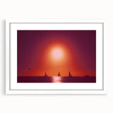 Textured abstract art print depicting a Caribbean scenery in muted blue and green hues, framed with a white mat.