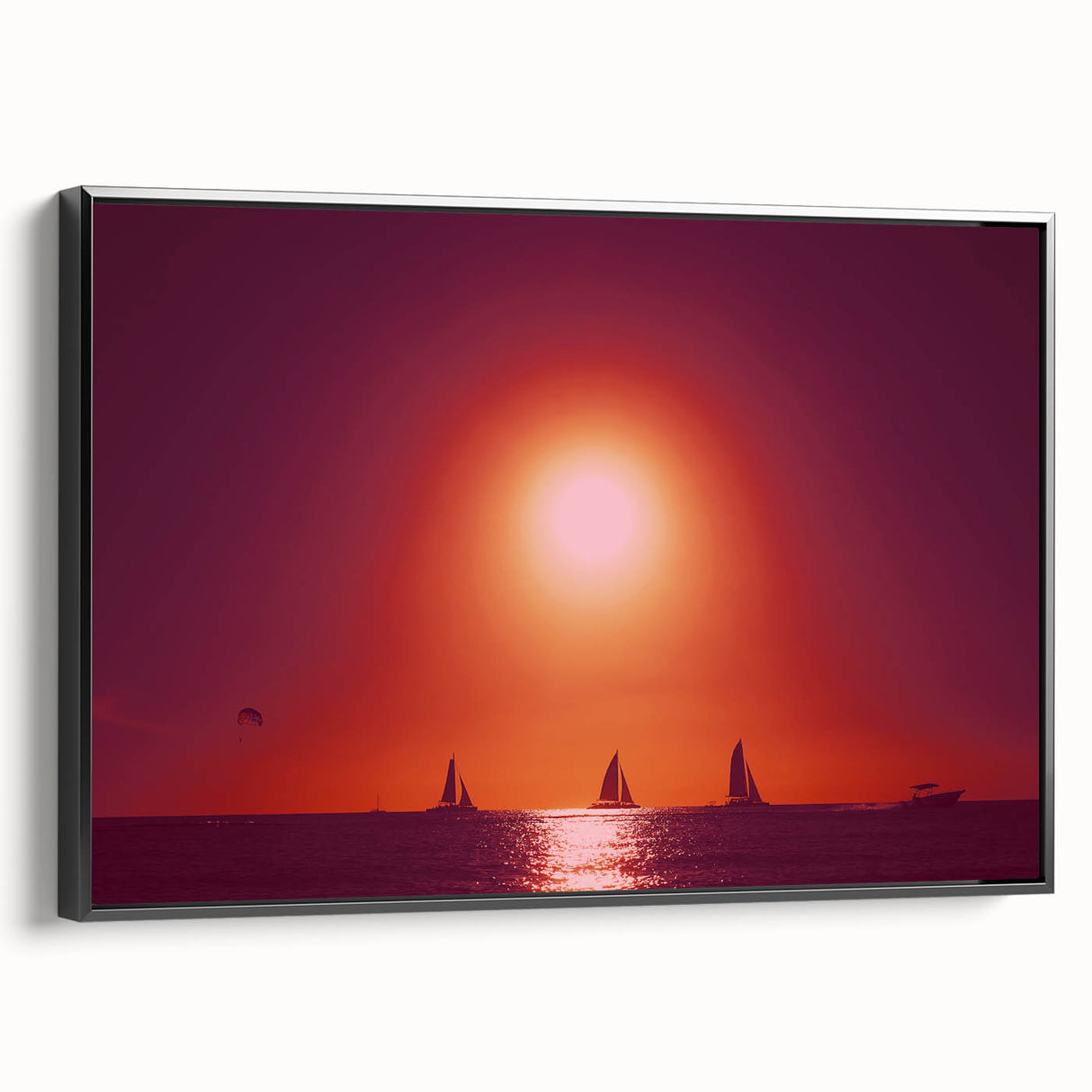 Black and white framed canvas featuring a vintage-style Caribbean landscape, ideal for bedroom decor.