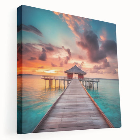 Caribbean seascape on large stretched canvas with vibrant blue and green hues, ideal for kitchen wall decor.
