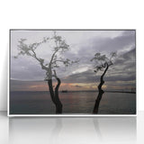 Framed acrylic print of a Caribbean Martinique scenery in mid-century modernist style, suitable for modern nursery decor.