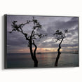 Black and white framed canvas of a vintage Martinique landscape, ideal for bedroom wall decor.
