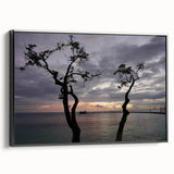 Black and white framed canvas of a vintage Martinique landscape, ideal for bedroom wall decor.