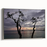 Framed canvas of a vintage-style Caribbean landscape in muted colors, ideal for bedroom wall art.
