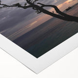 Art deco poster of a Caribbean scenery in muted green and blue hues, printed on rolled canvas.