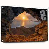 Large abstract wall art depicting a Caribbean scenery on acrylic glass, using vivid blue and green tones.