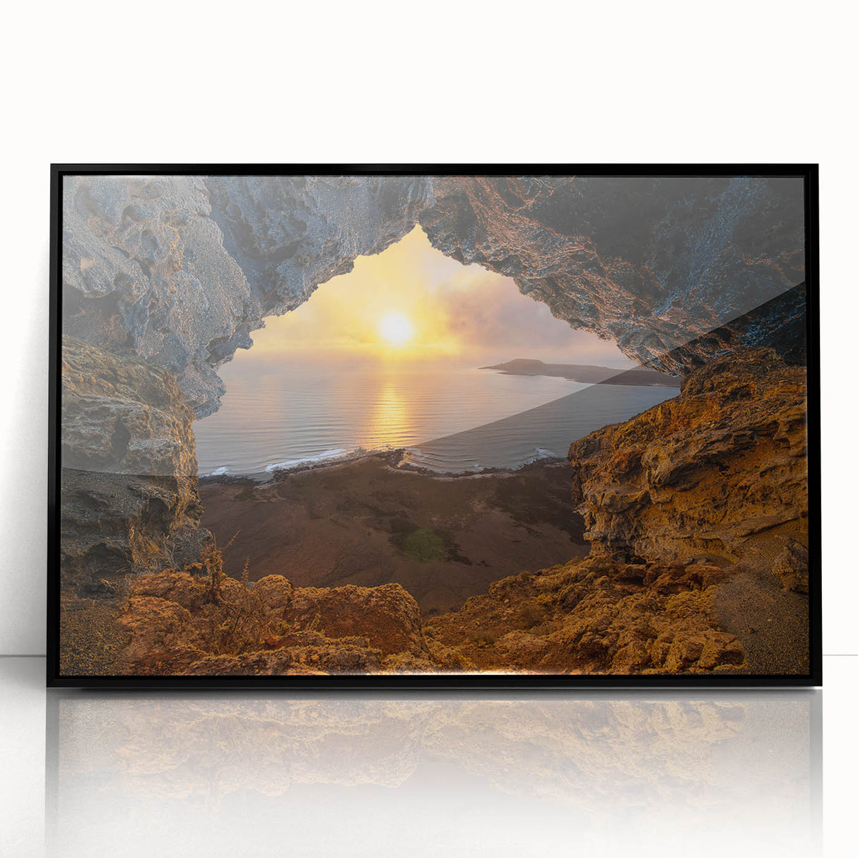 Large abstract wall art depicting a vibrant Caribbean scenery on a framed acrylic, ideal for modern living room decor.