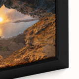 Extra large framed canvas featuring a textured depiction of a Caribbean scenery in vibrant colors.