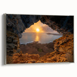 Framed canvas featuring a vintage-style landscape painting of a Caribbean scenery in vibrant colors.
