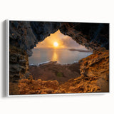 Vintage poster art of a colorful Caribbean scenery on a large framed canvas, ideal for living room decor.