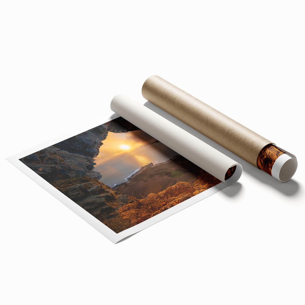 Extra large rolled print of a serene Caribbean beach scene with soft blue and sandy tones.