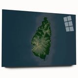 Large abstract wall art of Caribbean Saint Lucia scenery in vibrant blues and greens on acrylic glass.
