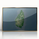 Acrylic print of Caribbean Saint Lucia scenery in gold frame, featuring serene blue and green tones.