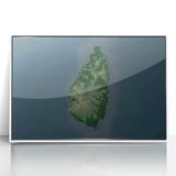 Framed acrylic print of a Caribbean scenery in Saint Lucia with lush greenery and ocean views.