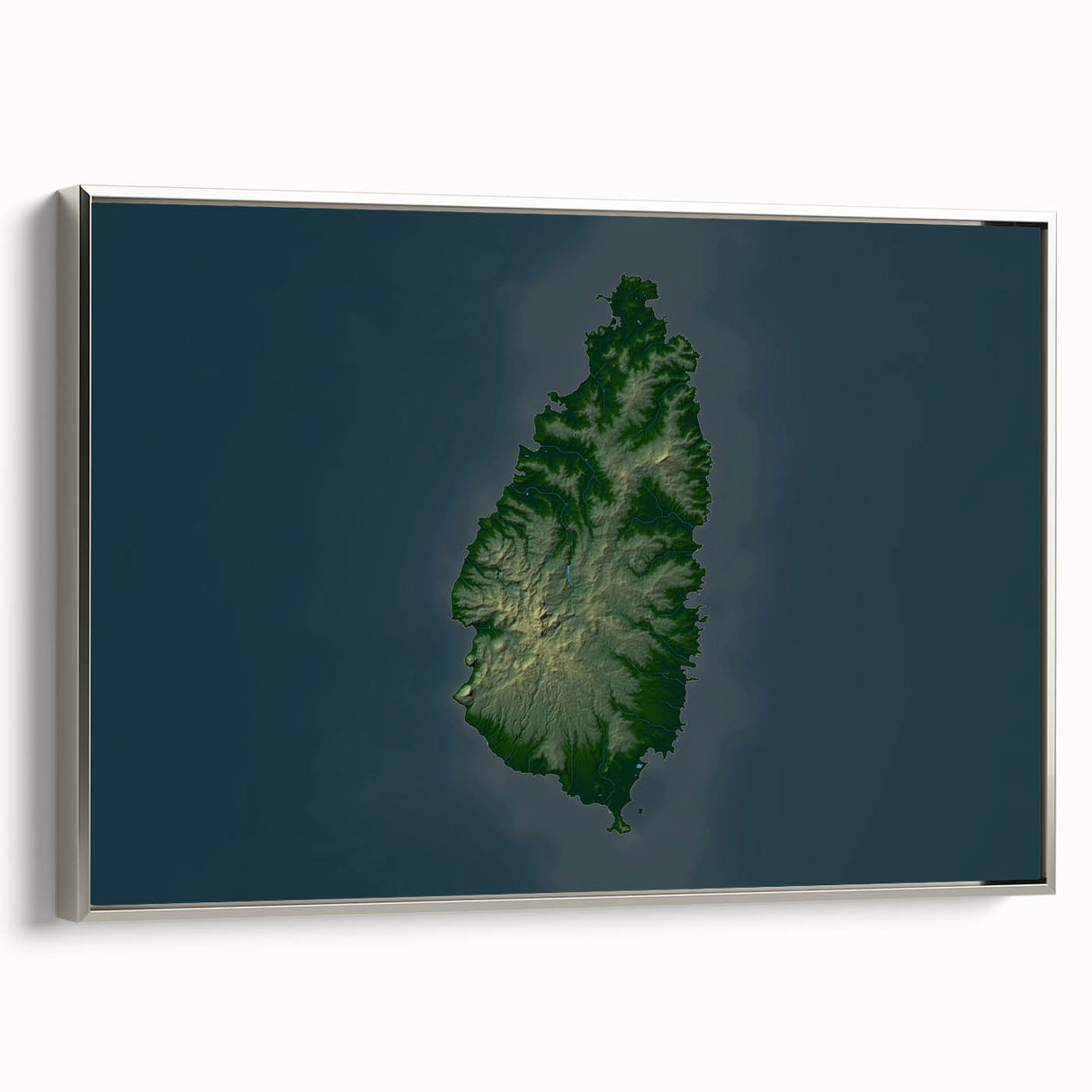 Framed canvas of a Caribbean landscape in vibrant colors, ideal for adding a colorful touch to a living room or office.