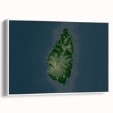 Vintage poster art of Saint Lucia on a framed canvas, featuring vibrant Caribbean colors, ideal for living room decor.