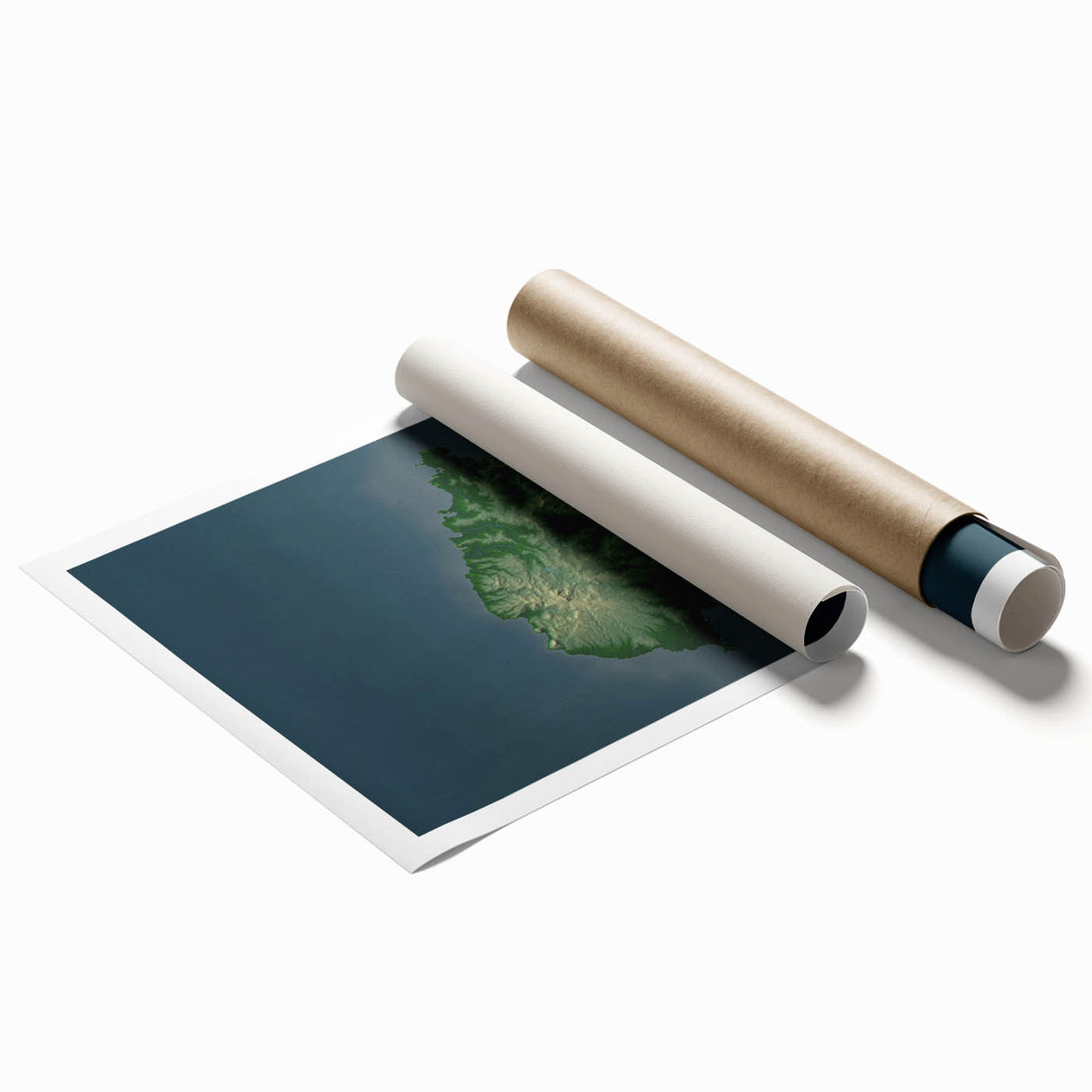Extra large rolled print of Saint Lucia scenery with vibrant floral elements, ideal for classy bathroom wall art.
