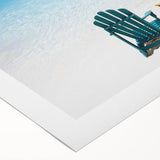 Art deco poster of the Caribbean Virgin Islands in serene blue and green tones on rolled canvas.