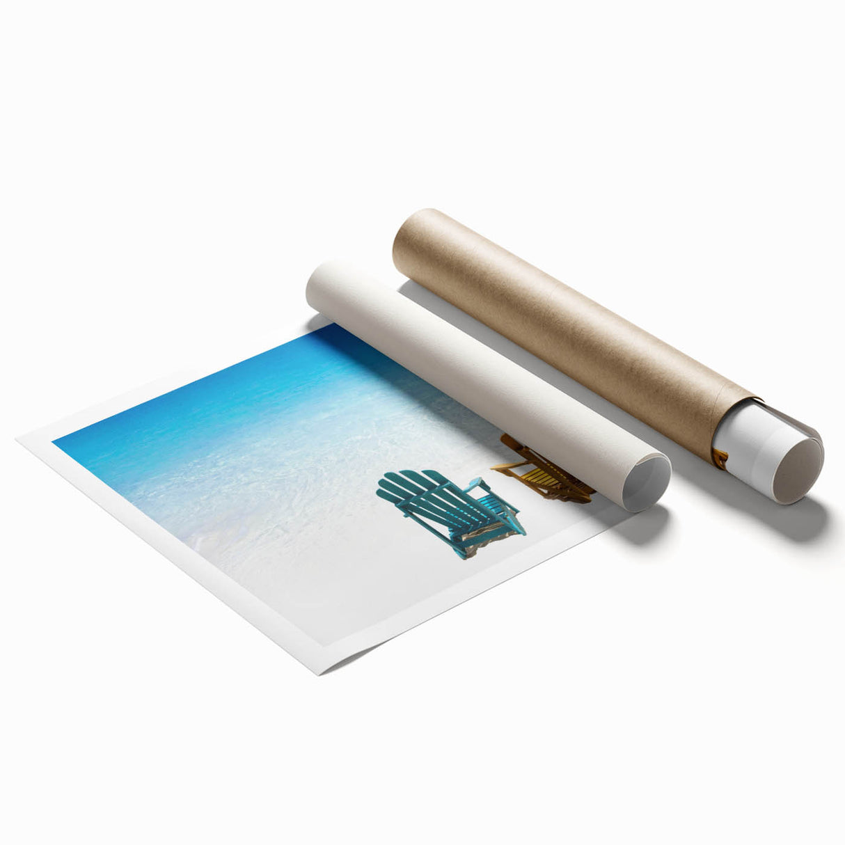Rolled print of Caribbean Virgin Islands scenery with vibrant blue and green tones, ideal for classy bathroom wall art.