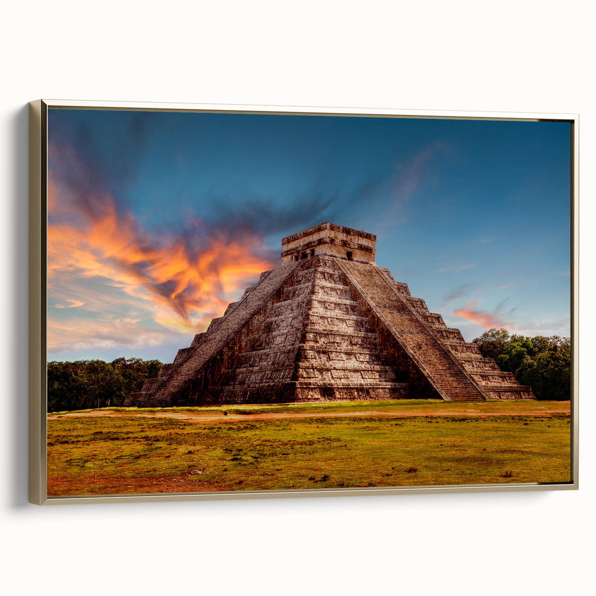 Framed canvas depicting a vintage-style Belize landscape in black and gold tones, ideal for bedroom wall art.