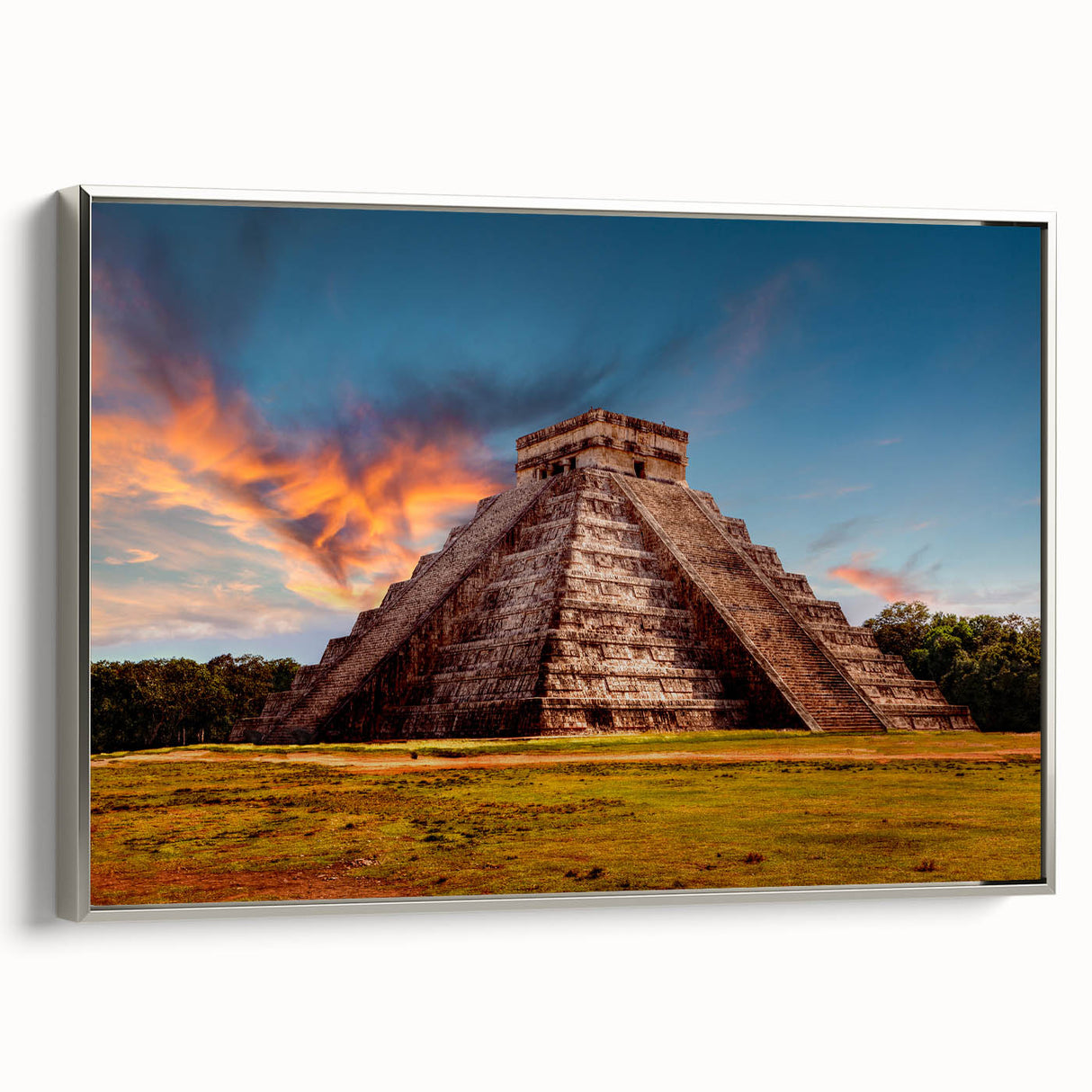 Framed canvas landscape art painting of Belize scenery with vibrant colors on a black background.