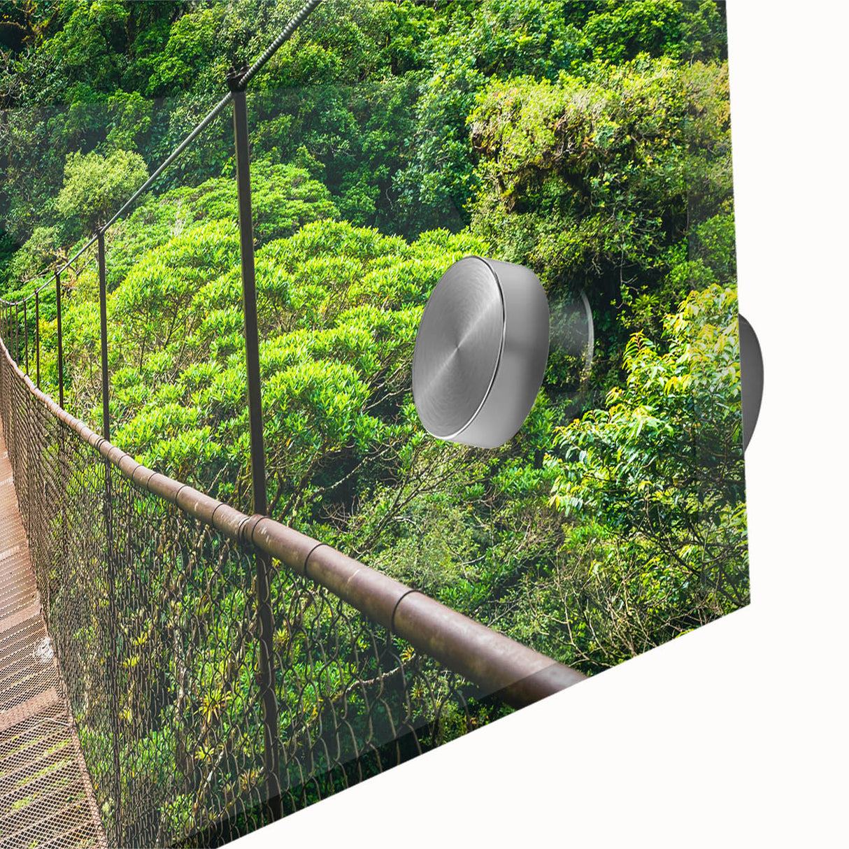 Large abstract wall art featuring a Costa Rican landscape in vibrant green and blue tones on acrylic glass.