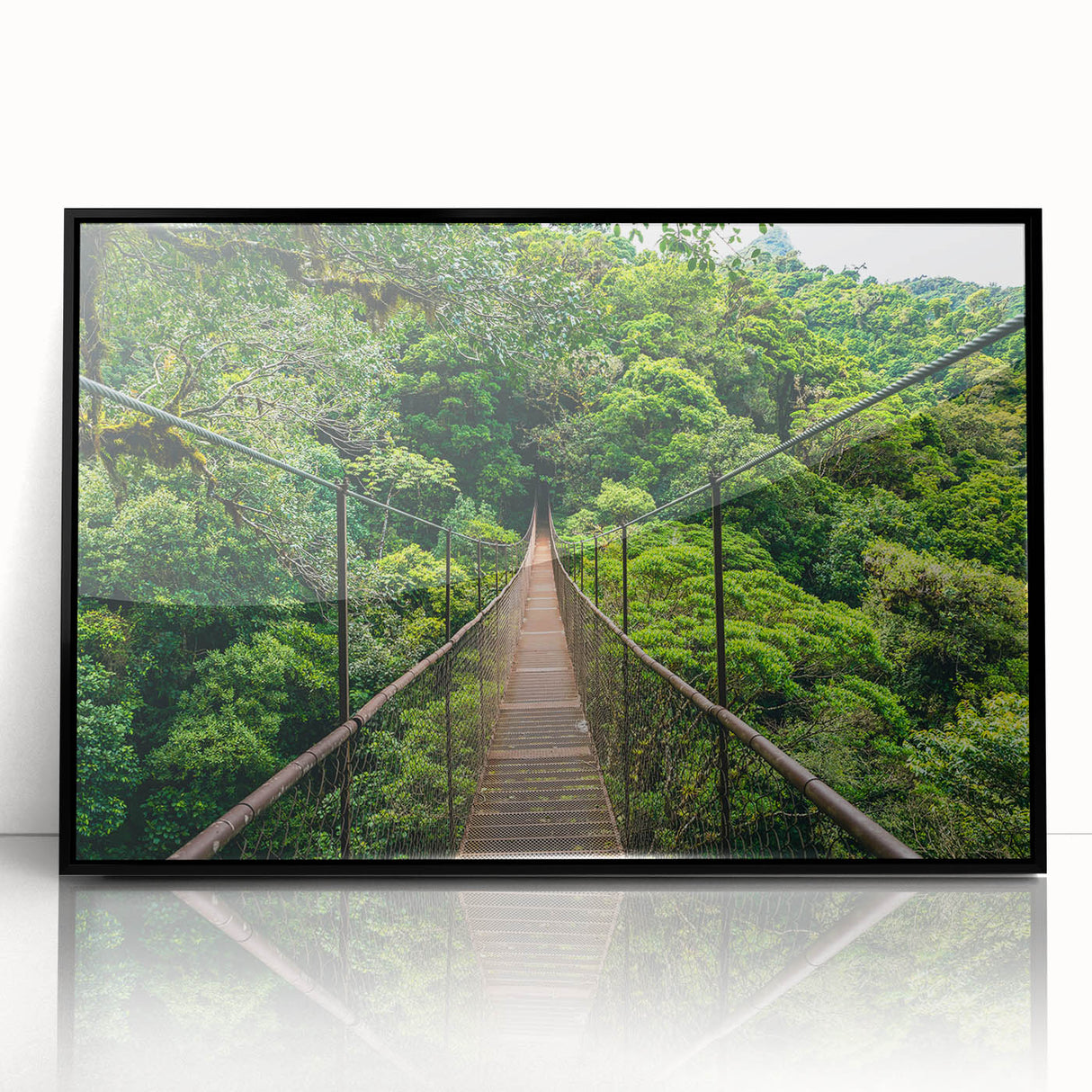 Large abstract wall art depicting a vibrant Central American landscape in acrylic on a black framed canvas.