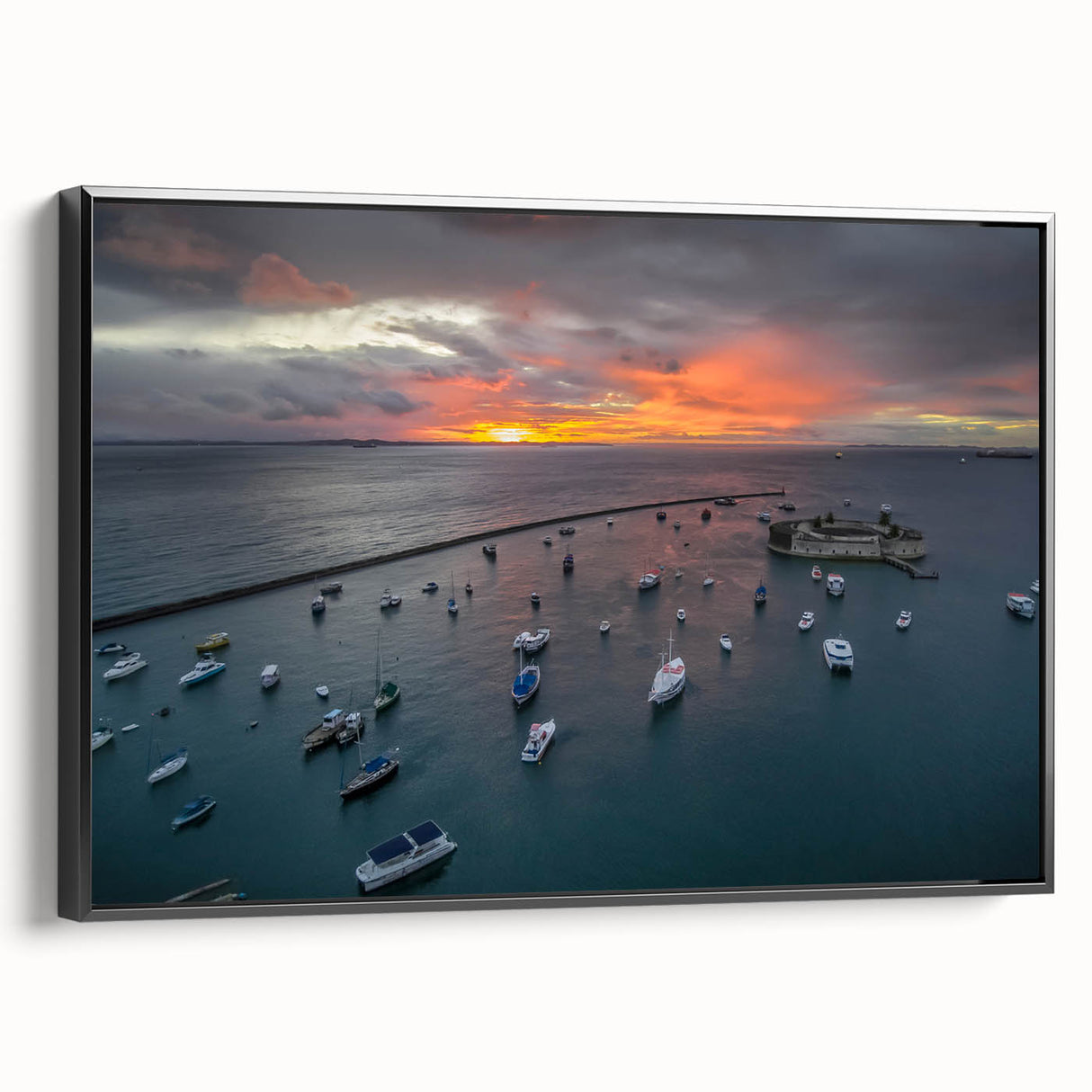Black and white framed canvas depicting a vintage-style El Salvador landscape, ideal for bedroom decor.