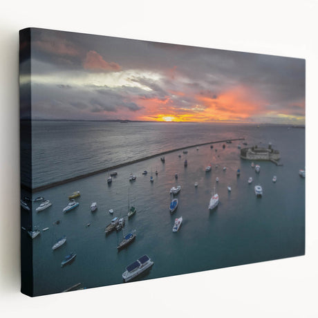 Stretched canvas featuring a serene El Salvador landscape in muted green and blue tones, ideal for kitchen wall art.