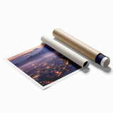 Extra large rolled print of a Guatemalan landscape with vibrant floral elements, ideal for classy bathroom wall art.