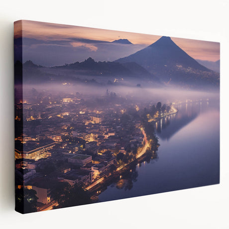 Large stretched canvas featuring a detailed Central American landscape in rich earth tones, ideal for kitchen wall art.
