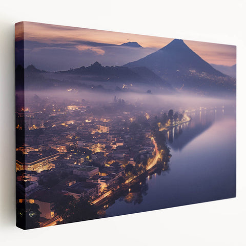 Large stretched canvas featuring a detailed Central American landscape in rich earth tones, ideal for kitchen wall art.