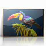 Large abstract wall art depicting a Central American landscape in muted earth tones, framed in gold acrylic.